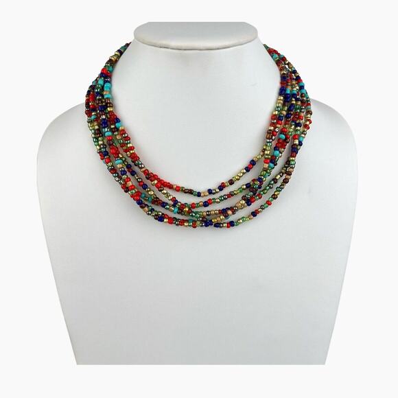 Jules B Multi Strand Necklace Colorful Seed Beads Fashion Statement Signed 16" - Picture 3 of 6